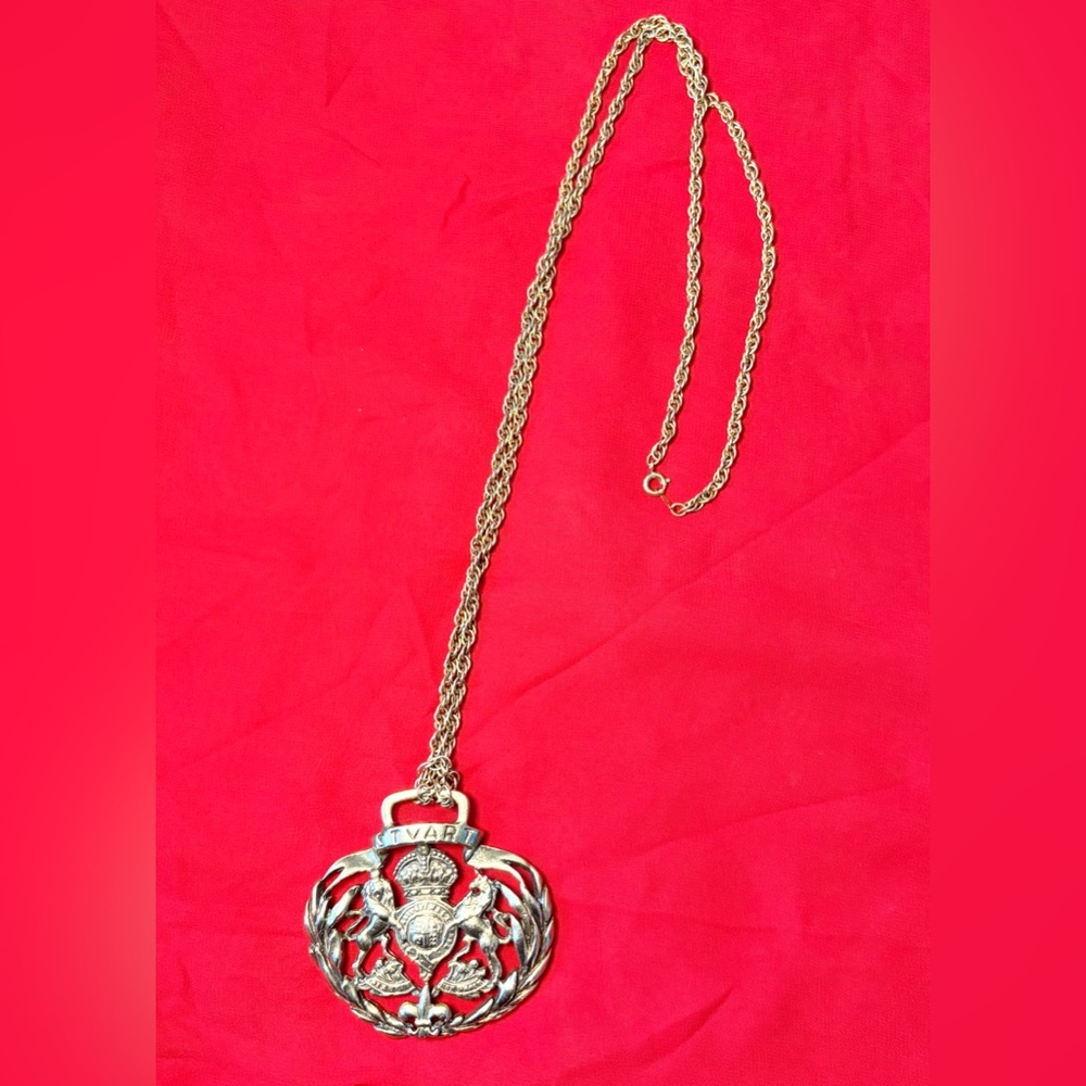 Stvart family crest medallion necklace on 28” 12k gold filled chain